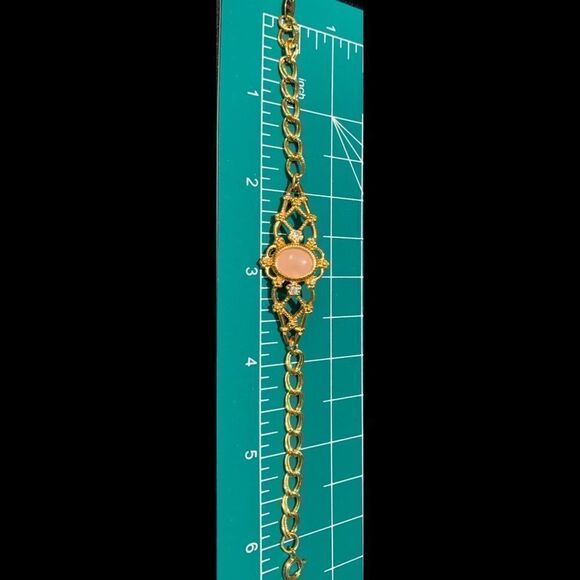 Vintage Avon gold filigree faux coral crystal floral double link bracelet 6.5” - Picture 7 of 8